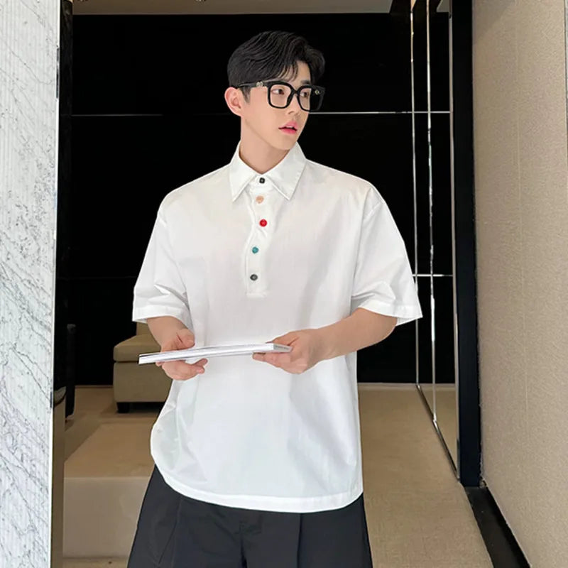 Solid White Color Button Polo Shirt