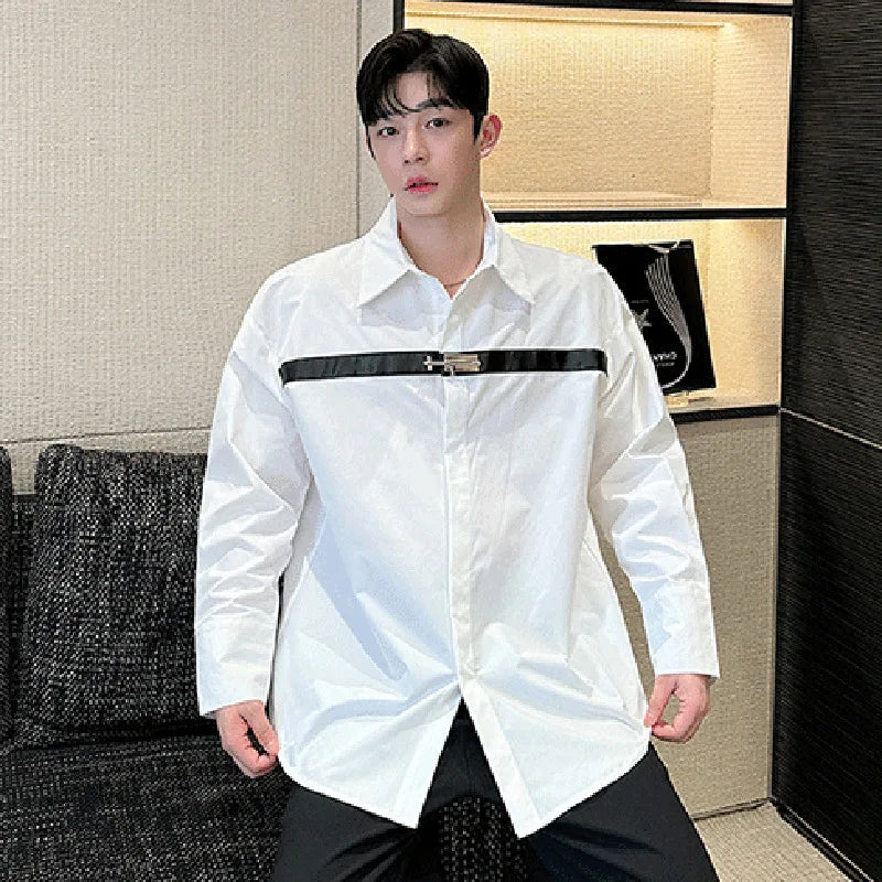 Solid Metal Button Stripe Patchwork Shirt