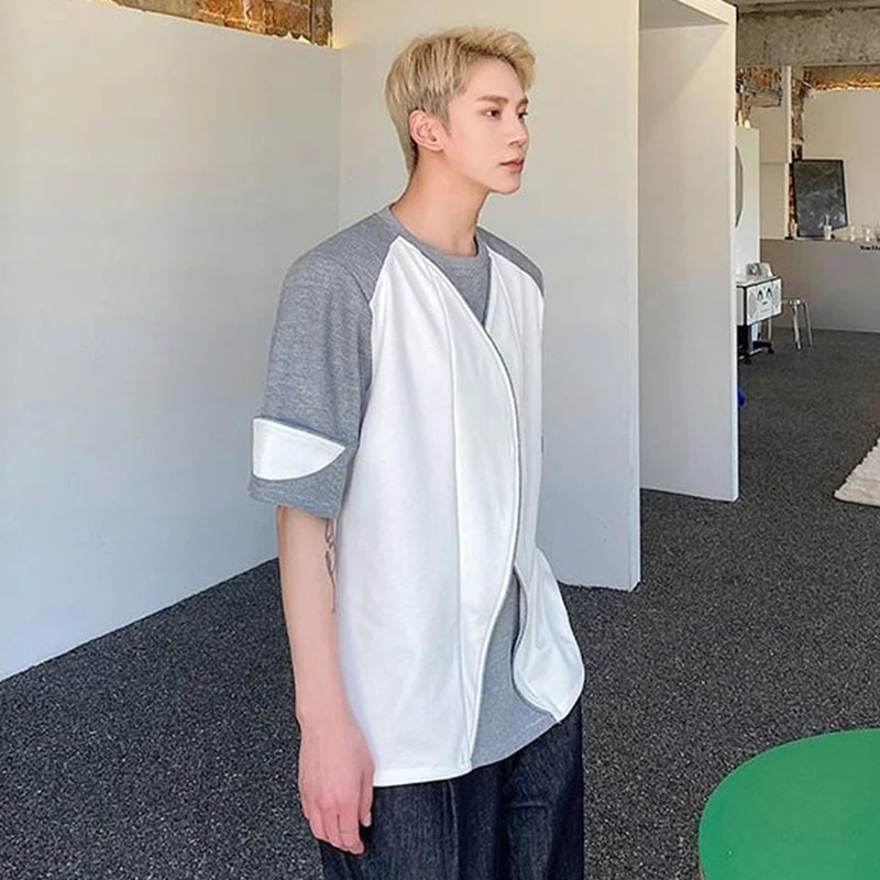 Contrast Color Fake Two-Piece T-Shirt