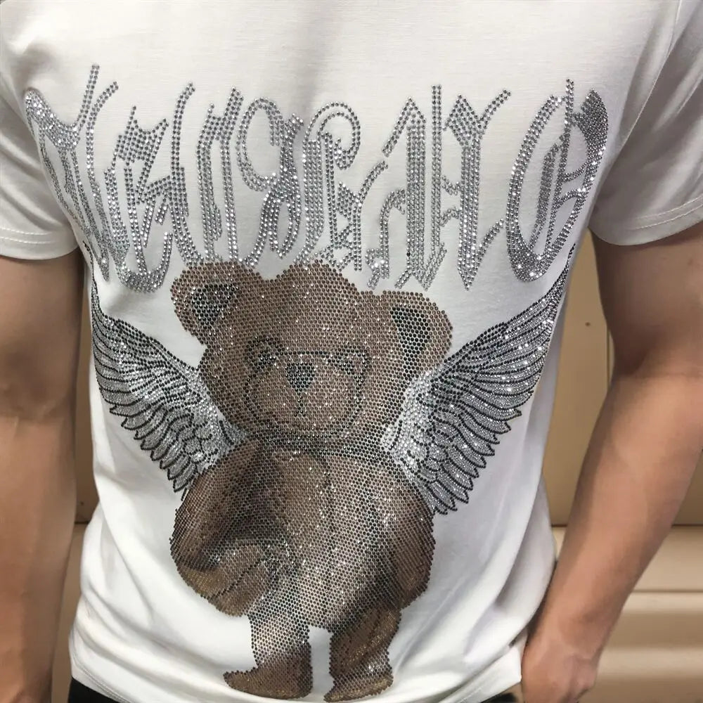 Bear Wing Rhinestone White T-Shirt