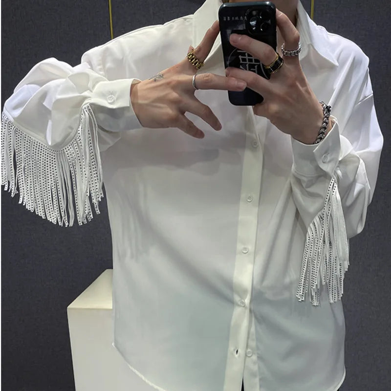 Black White Patchwork Tassels Shirt