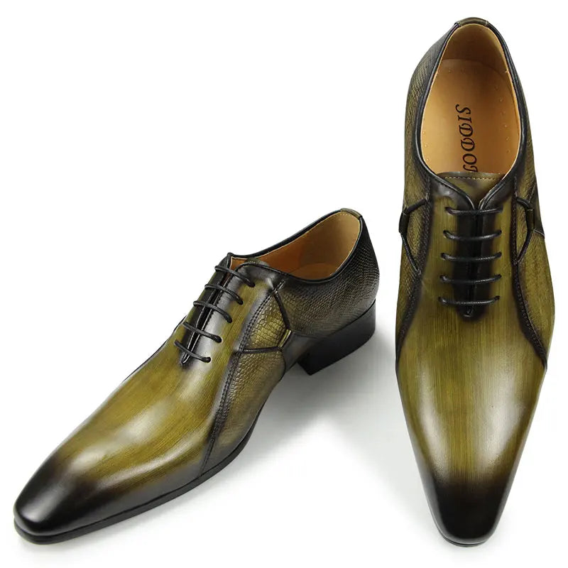 Green Pointed Toe Leather Oxford Shoes