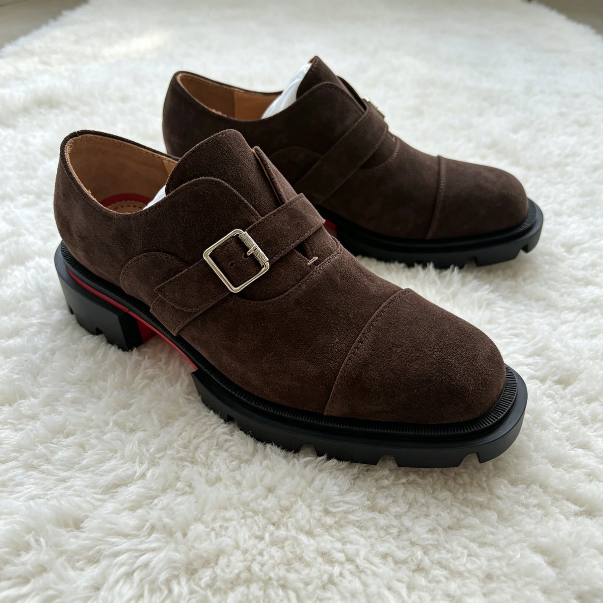 Dark Brown Suede Monk Strap Shoes