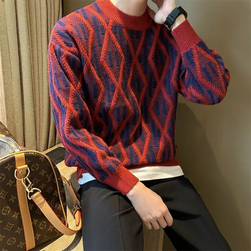 Contrast Spliced Plaid Casual Sweater