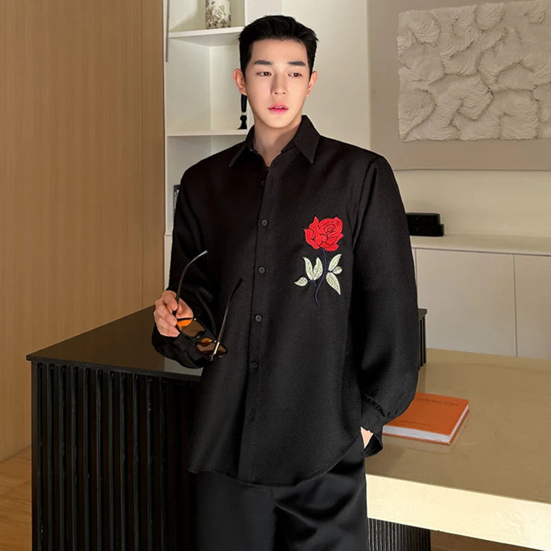 Rose Embroidered Long Sleeve Shirt