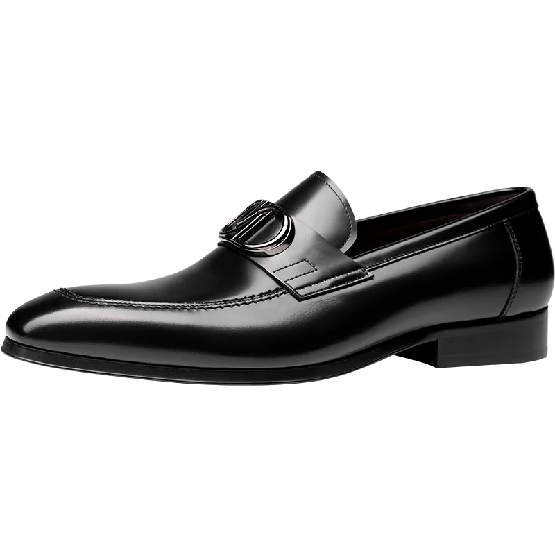 Solid Pointed Toe Genuine Leather Loafers