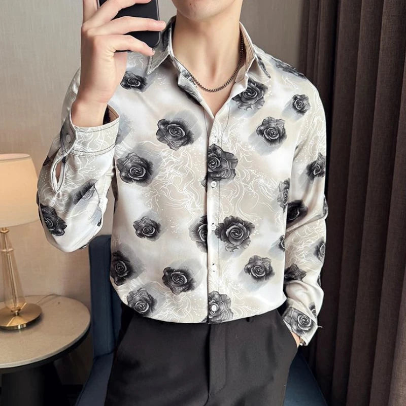 Floral Roses Pattern Long Sleeve Shirt