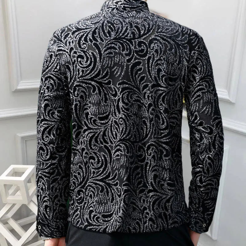 Geometric Velvet Printed Long Sleeve Shirt