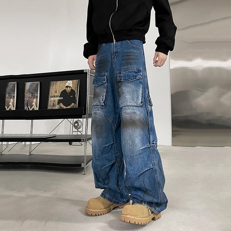 Splotch Multi-Pockets Loose Jeans