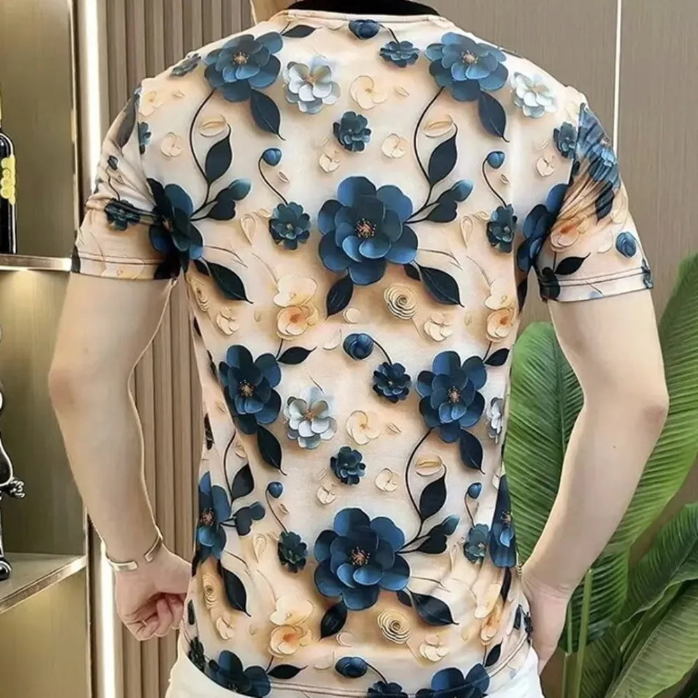 Blue Floral Short Sleeve T-Shirt