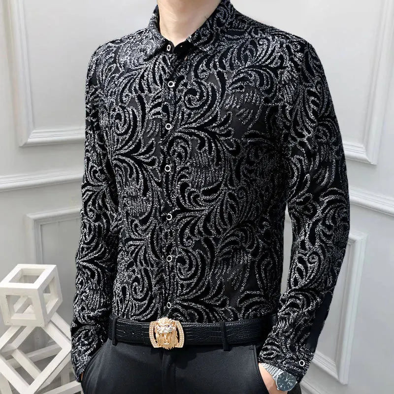 Geometric Velvet Printed Long Sleeve Shirt