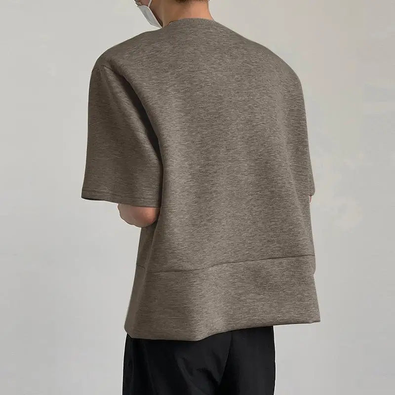 Irregular Solid O-Neck Zipper T-Shirt