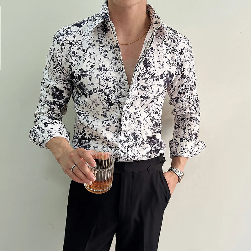 White Printed Long Sleeve Men Shirt