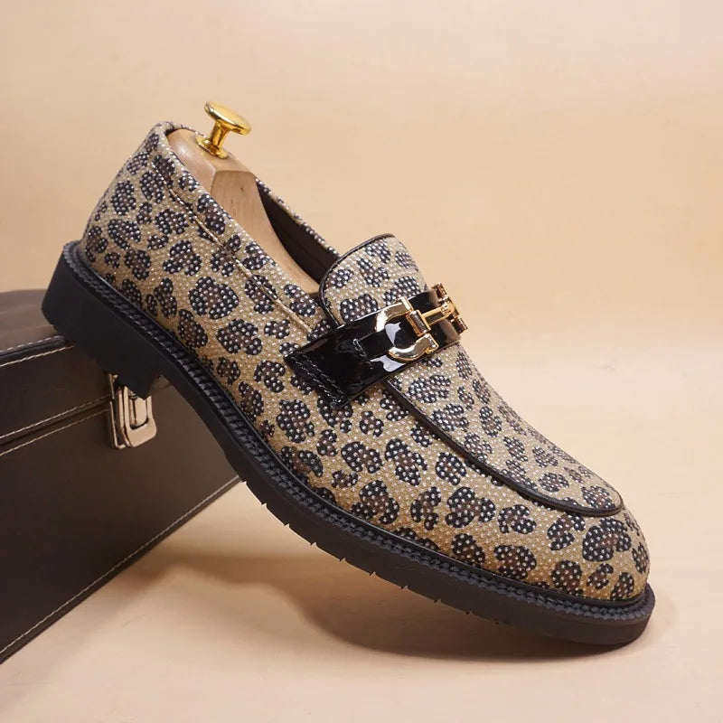 Elegant Leopard Suede Men's Loafers