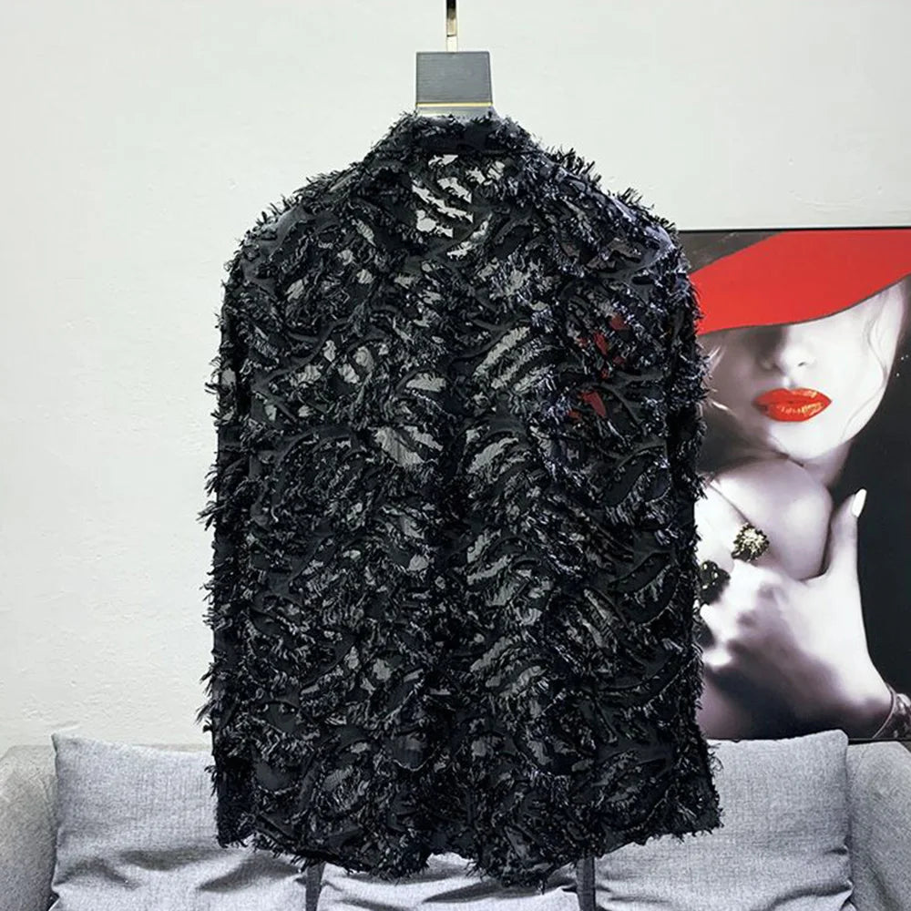 Solid Y2k Hollow Feather Tassel Shirt