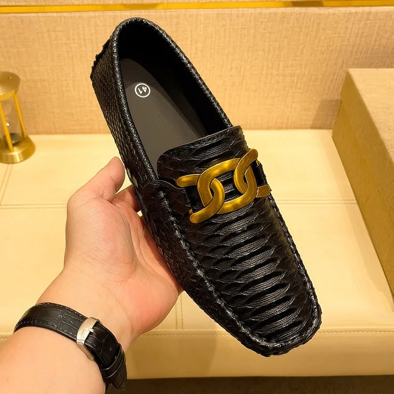 Croc-Skin Metal Appliques Flats Loafers