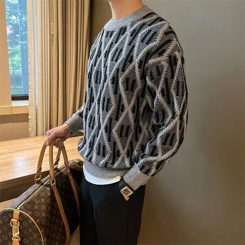 Contrast Spliced Plaid Casual Sweater