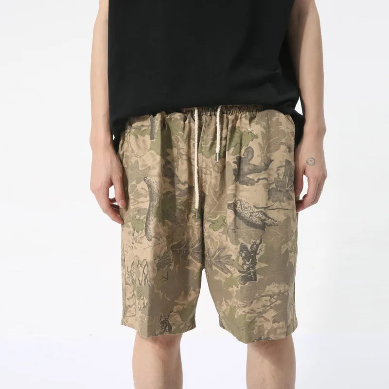 Casual Shadow Print Elastic Waist Shorts
