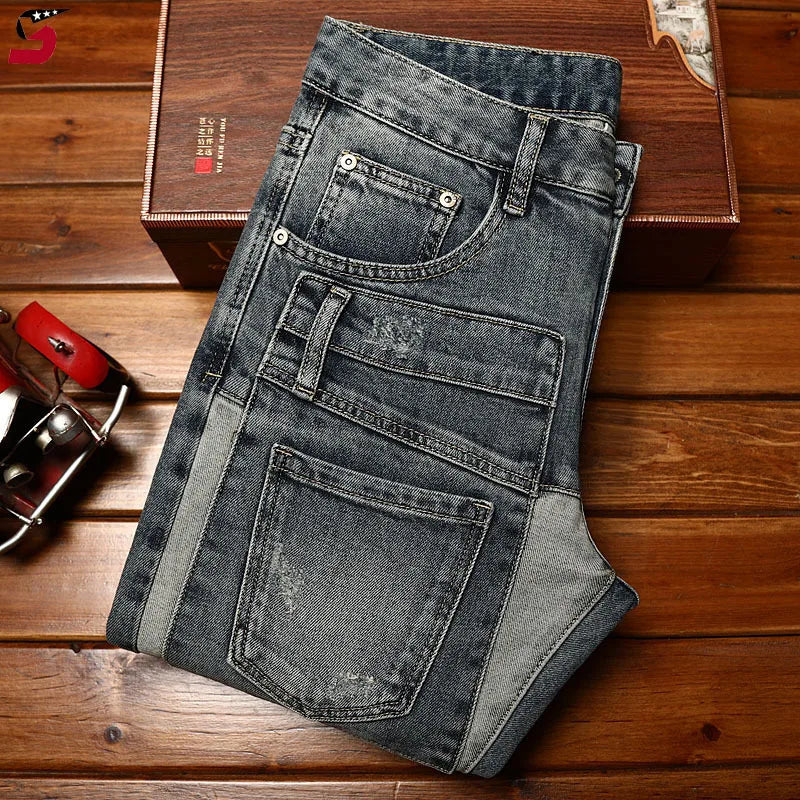 Casual Patchwork Plaid Fitted Jeans