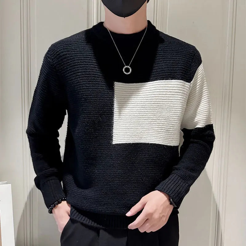 Basic Contrasting Colors Patchwork Sweater