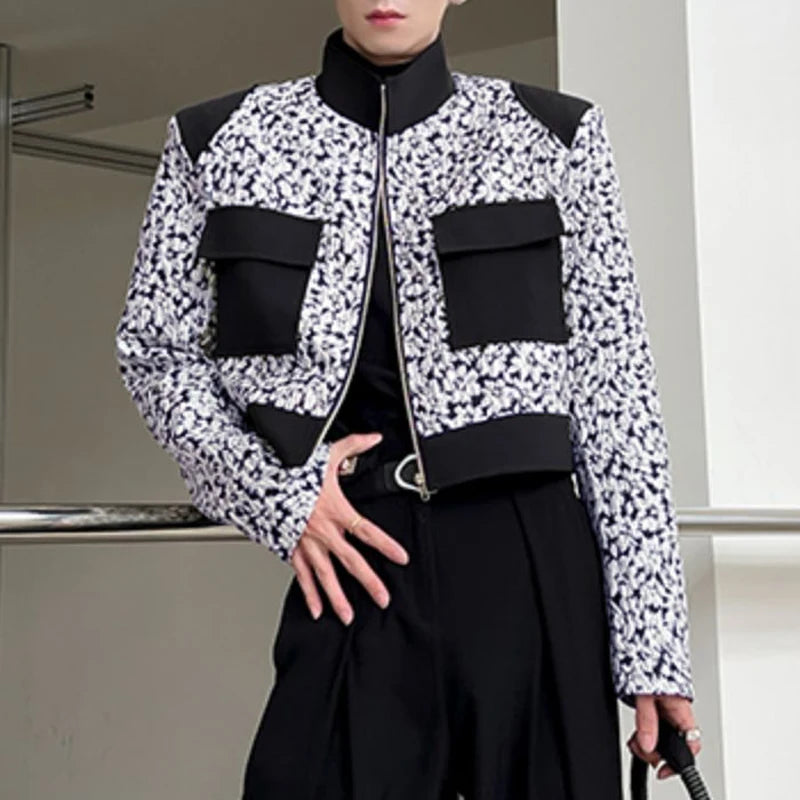 Black & White Floral Printed Patchwork Jacket