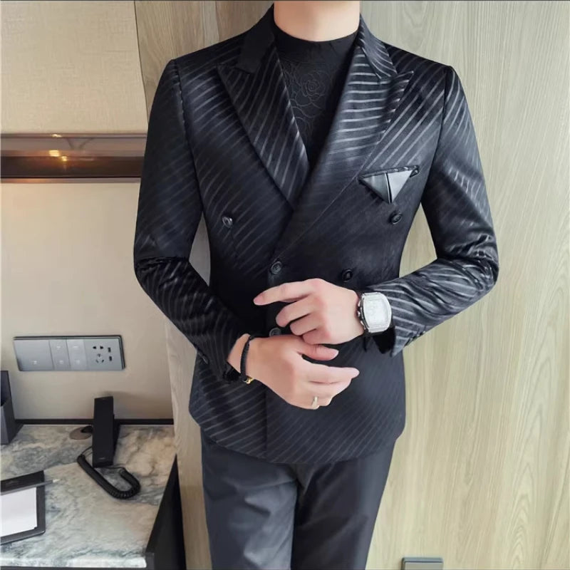Striped Style Double Breasted Blazer