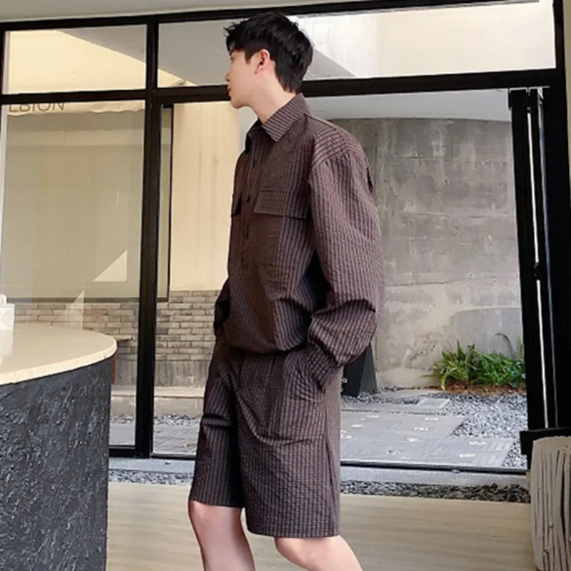 Casual Plaid Pattern Shorts Set