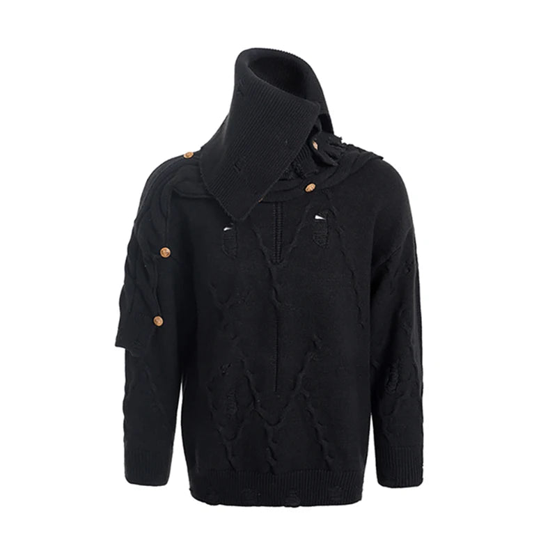 Solid Shoulder Button Scarf Sweater