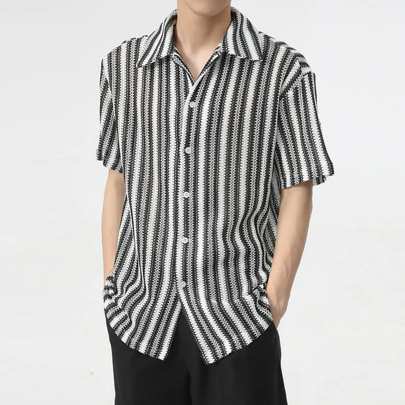 Vertical Stripe Half-Sleeve Shirt