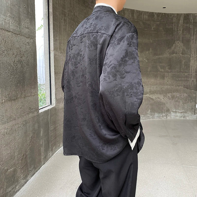 Chinese Contrasting Color Stand Collar Shirt