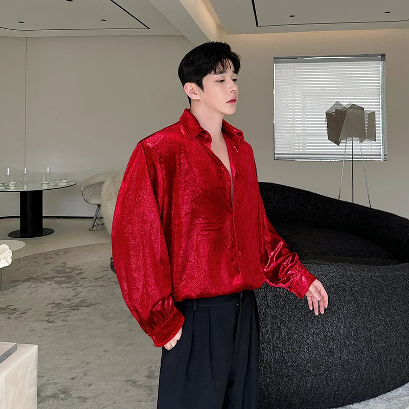 Fashion Solid Velvet Casual Shirt
