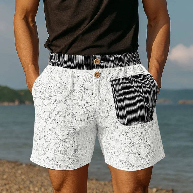 Lace Striped Patchwork Casual Shorts