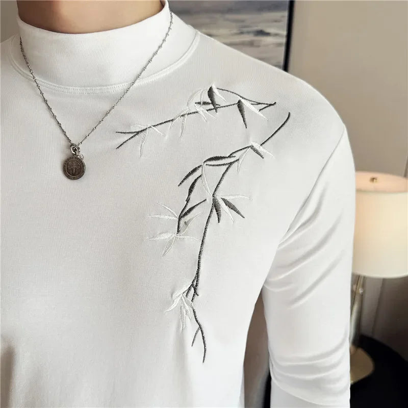 Solid Embroidered Turtleneck T-Shirt