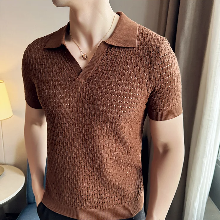 Hollow Knitted Smart Casual Polo Shirt
