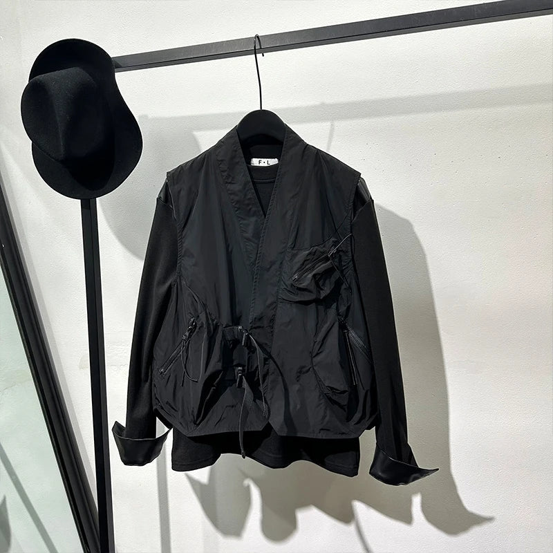 Black Outdoor Large Pockets V-neck Vest