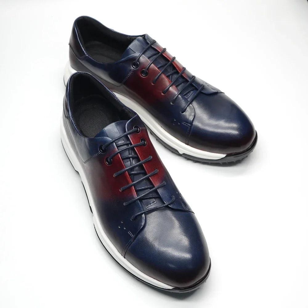 Burgundy with Blue Genuine Leather Shoes