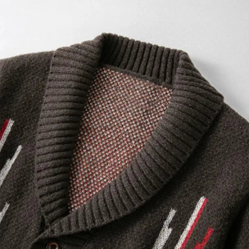 Coffee Color Geometric Printed Cardigan