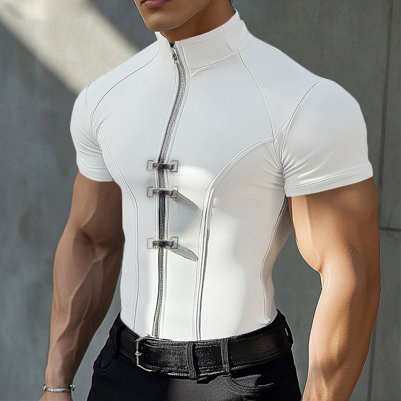 Solid Metal Buckle Zipper T-Shirt