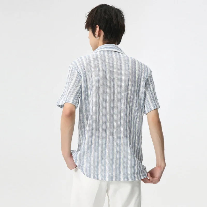 Vertical Stripe Half-Sleeve Shirt