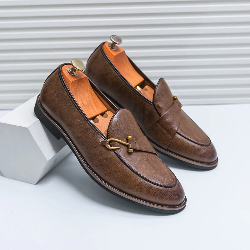 Hook Appliques Solid Leather Loafers