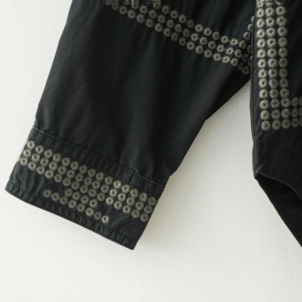 Black Geometric Embroidery Casual Shirt