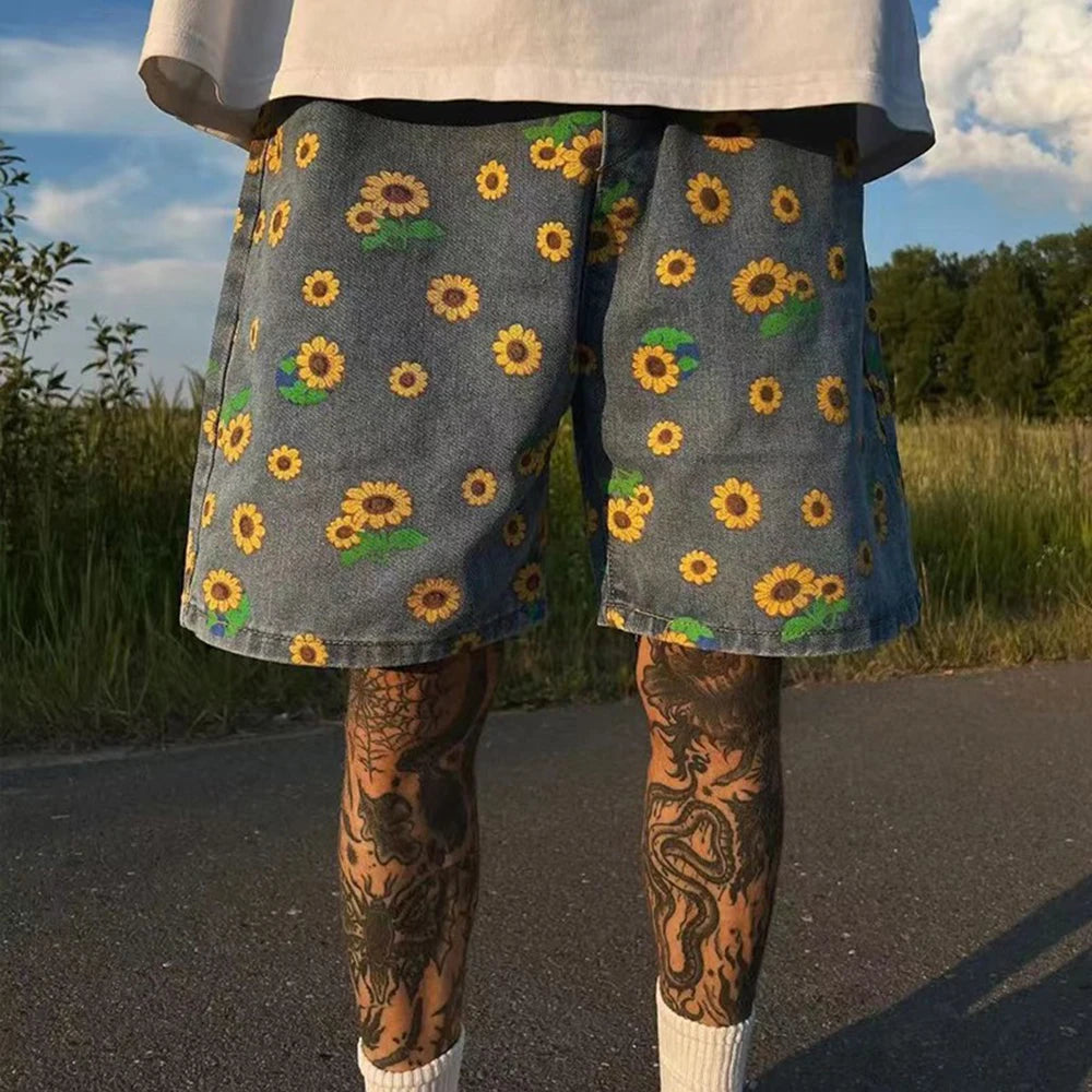 Sunflower Printed Regular Denim Shorts