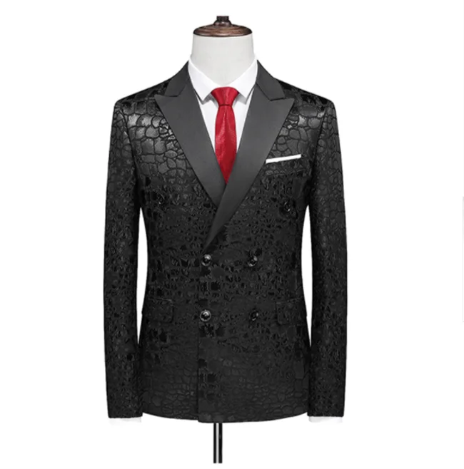 Double Breasted Jacquard Dress Men's Slim Fit Blazer