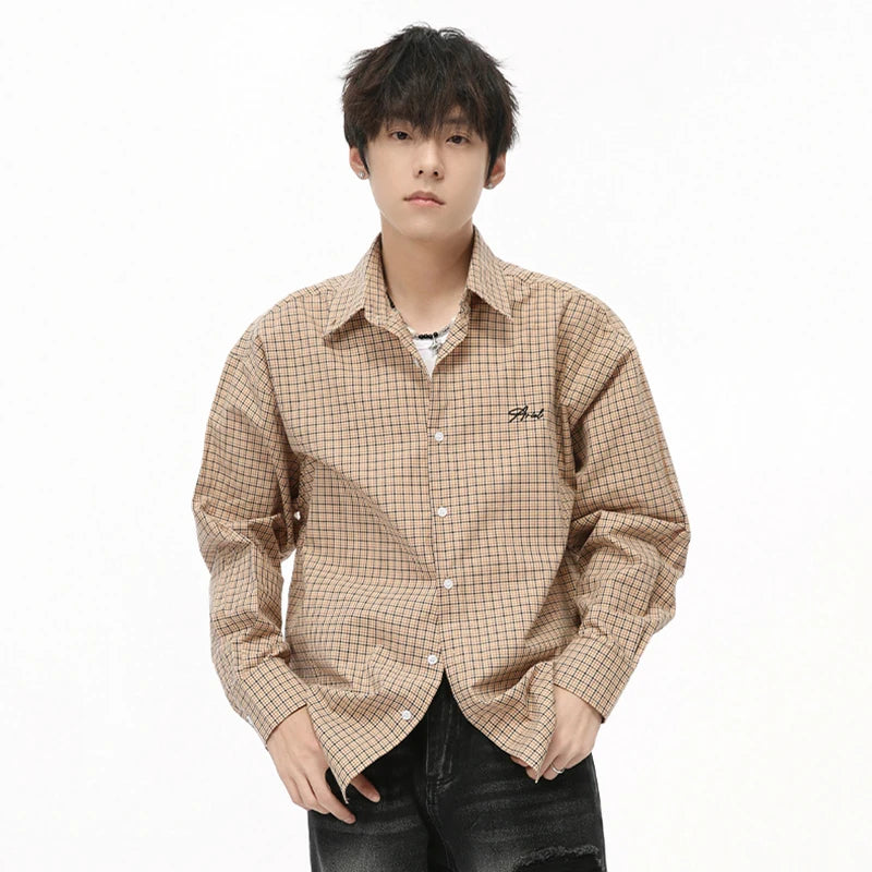 Plaid Letter Embroidery Loose Shirt