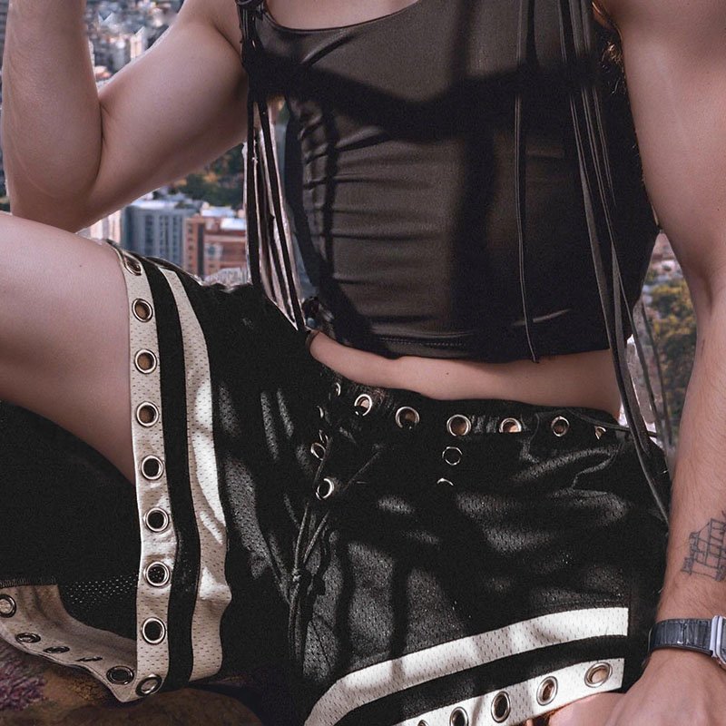 Hollow Button Polyester Loose Shorts