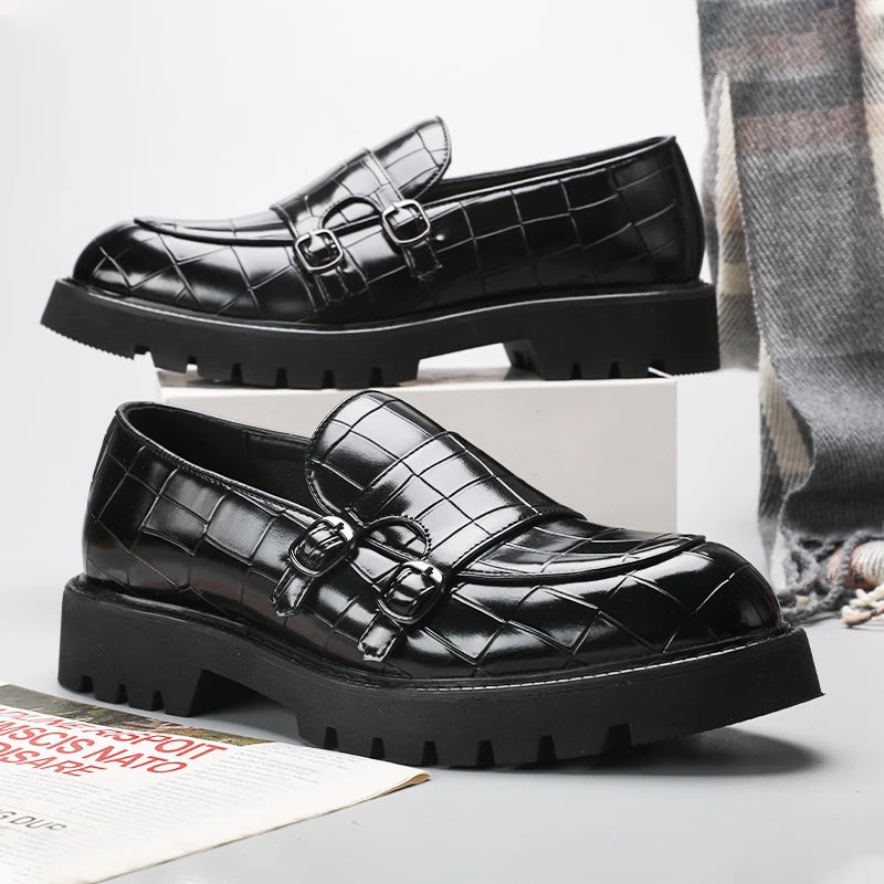 Thick-Soled Crocodile Leather Men Loafers