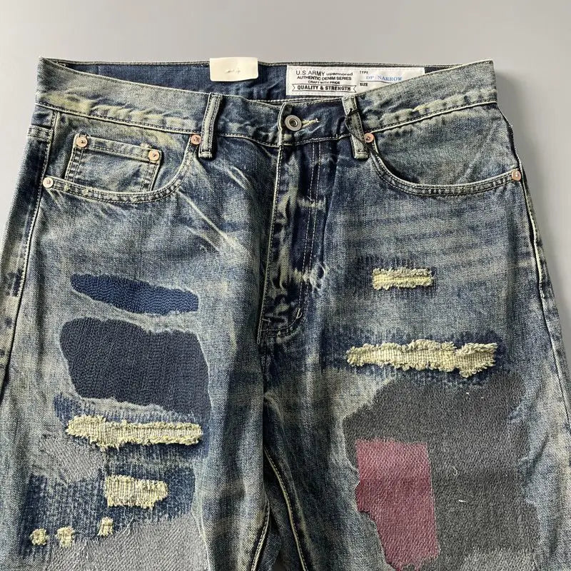 Distressed Washed Ripped Straight Leg Jeans