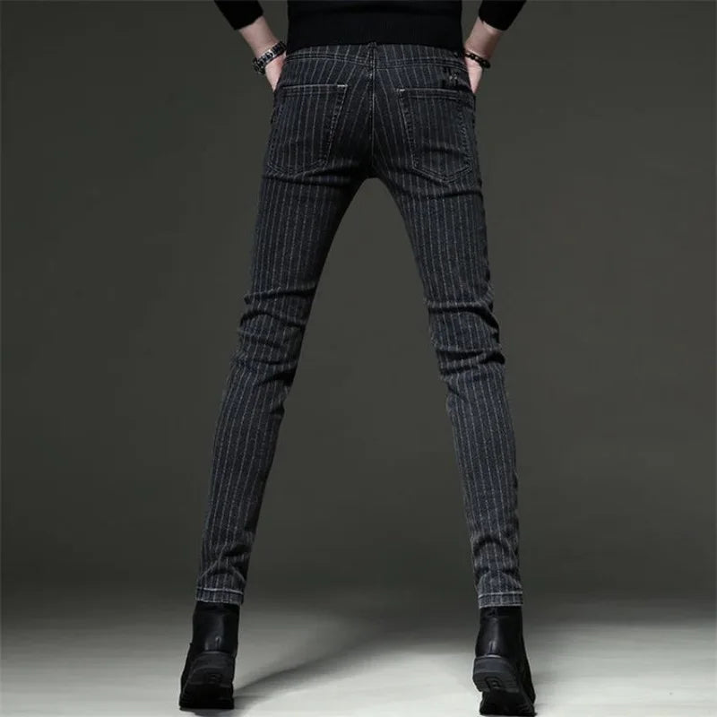 Men's Striped Slim-Fit Pencil Jeans