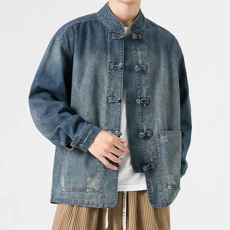Retro Chinese Style Washed Denim Shirt