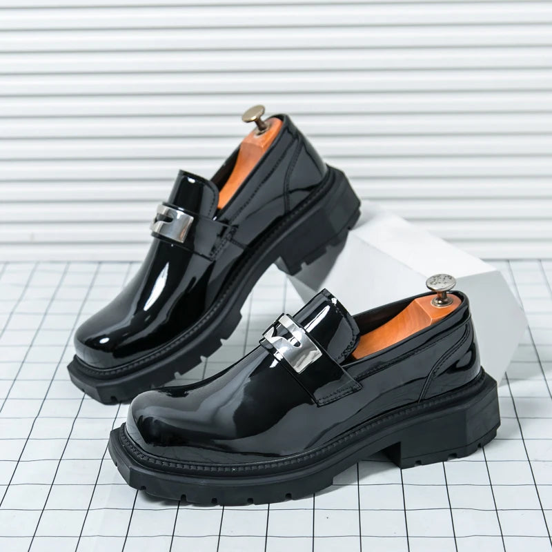 Square Toe Shiny Metal Accent Loafers
